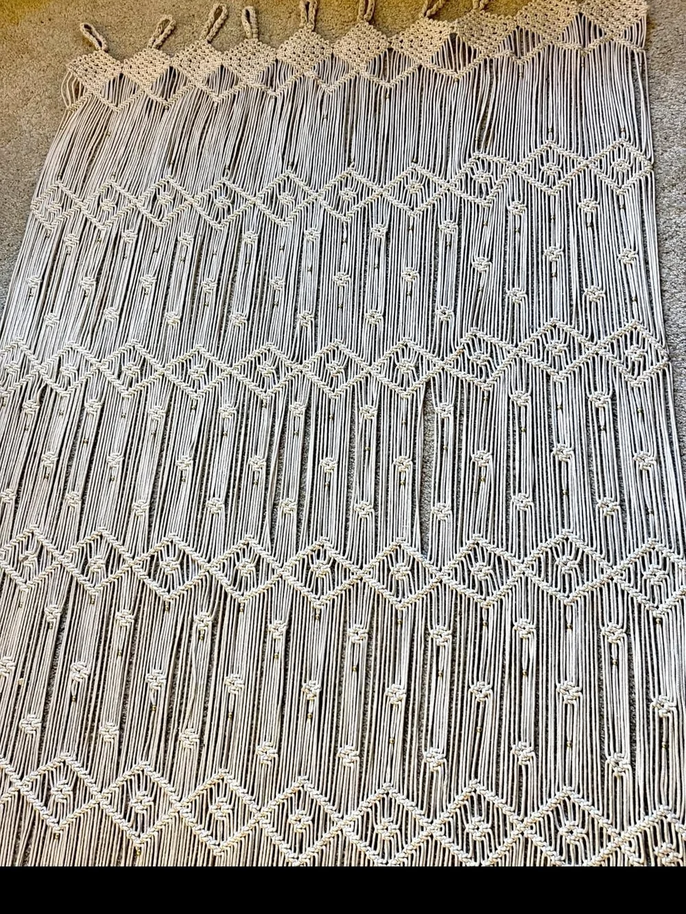 Handmade Macramé Wall Hanging/ Door Curtain – Cream Boho Fringe Decor